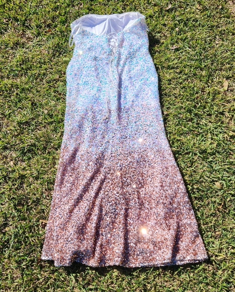 Womens Sz 20 Strapless Floor Length Sequin Gown Ombre Rose Gold White - Picture 3 of 16
